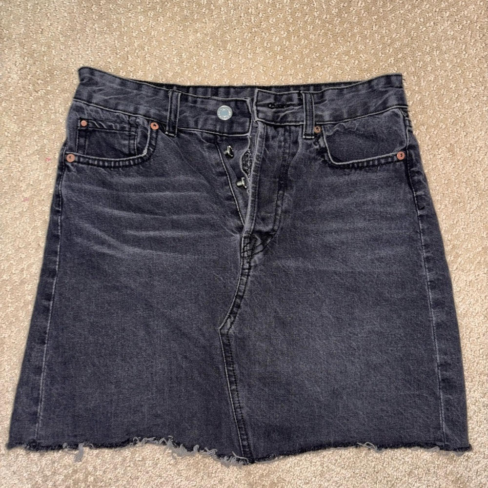 Zara Black Charcoal Denim Skirt with Metallic Accents